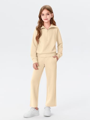 Image of Haloumoning Girls 2 Piece Outfits Sweatsuit Half Zip Long Sleeve Girls Sweat Outfits