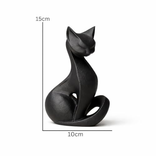Image of Eco Friendly Sleek Black Abstract Cat Sculpture - Modern Minimalist Animal Figurine | Elegant Desk & Shelf Decor