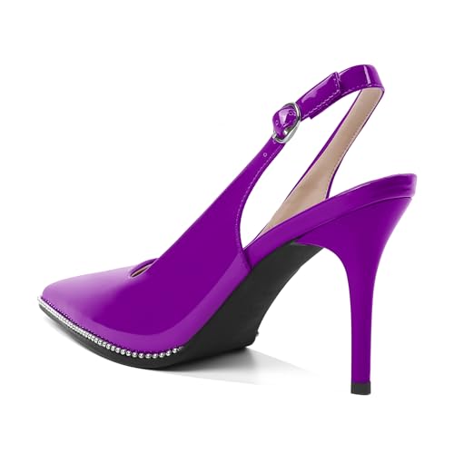 Image of SAMMITOP Women Slingback Heels Stilettos Closed Pointed Toe High Heel Silver Beaded Pumps Comfortable 3.5 Inch High Heels for Women Dressy Shoes