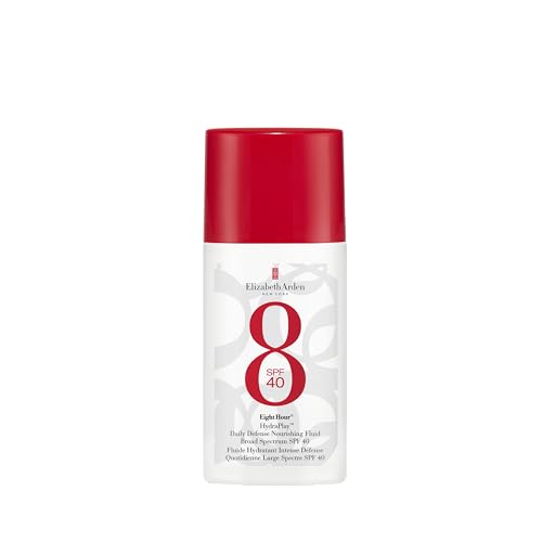 Elizabeth Arden Eight Hour HydraPlay Daily Defense Nourishing Fluid Broad Spectrum SPF 40, 50ml, for face, hydrating, antioxidant, anti-pollution, vegan sun protection, non-comedogenic, fragrance-free
