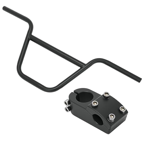 Tcatec BMX ハンドルバー 22.2mm クロスバー付き ステムセット 幅750mm 高さ270mm 黒色 鉄製 小輪車・マウンテンバイク・改造車用 自転車ハンドル 街乗り用 磨砂仕上げ