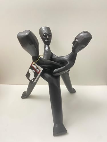 African Heritage Collection 16" Tall Three-Head Unity Carving (Black/Brown) - Made in Ghana