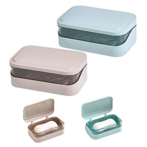Jabonera de ducha, jabonera con bandeja de drenaje – Recipiente antipolvo con tapa para cocina, baño, ducha, camping, fregadero, bañera, lavavajillas