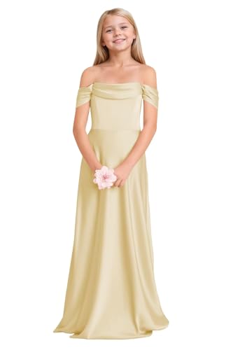 Off Shoulder Junior Bridesmaid Dresses Satin Long Flower Girl Formal Dress for Wedding Girl Pageant Gown