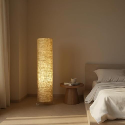 Image of Cotton Fabric Floor Lamp Night Stand Dimmable Room | Floor Lamp for Reading for Bedroom's Desk Lamp for LivingRoom, Bed Room, Office Corner Lamp (Jute)