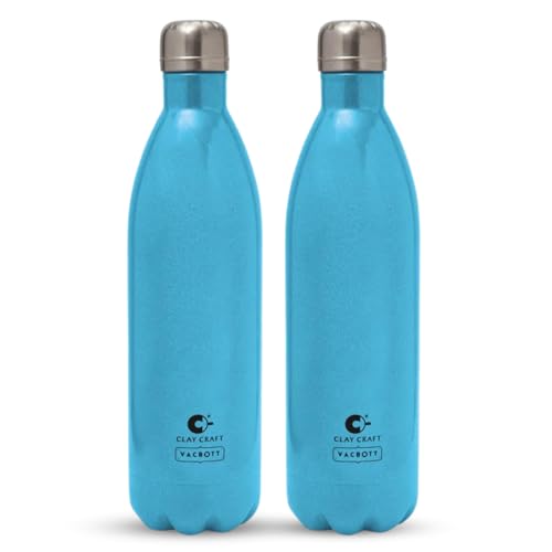 Image of Clay Craft Vacbott Stark Sparkle Double Walled|18 Hours Hot and 24 Hours| Cold Water Bottle Vacuum Insulated Flask Bottle|1000 ml, 2 Piece, Water Bottles for School, Home, Gym, Leakproof
