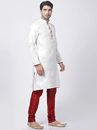 Image of VASTRAMAY Men Soft Cotton Kurta with Buttoned Cuff & Churidar Pyjama Set - Comfortable Ethnic Wear for Eid, Holi, Weddings & Festive Occasions - Stylish Traditional Cotton Kurta Pyjama
