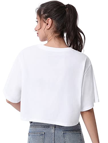 Xelky Womens Crop Casual Tops Tshirt Cotton Loose Workout Short Sleeve Round Neck Tee Yoga Running Shirts 4 Pack4