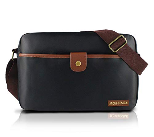 BOLSA TRANSVERSAL MASCULINA COM ALÇA AJUSTÁVEL ZÍPER E BOLSINHO MICROFIBRA JACKI DESIGN PRETO MARROM