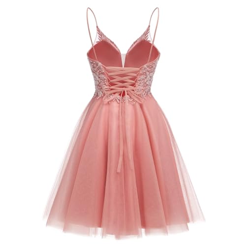 Sparkly Tulle Homecoming Dresses Short Lace Prom Dresses for Teens V Neck Beaded Cocktail Dresses3