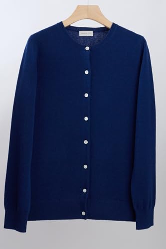 Image of JENNIE LIU Women's 100% Cashmere Button Front Long Sleeve Crewneck Cardigan Sweater