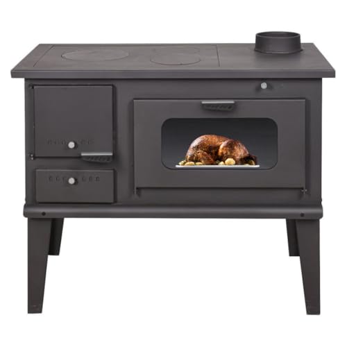 BALKAN ENERGY Cocina de leña de Metal 4014 7.9 kW, Grafito, Negro