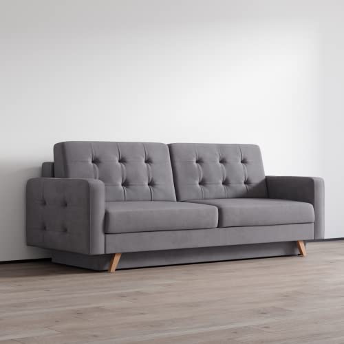 Meble Furniture & Rugs Vegas Mid-Century Modern Tufted Futon Sofa, Queen Sleeper With Storage (Gray) #TOP2