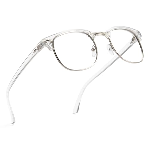 Image of Cyxus Clear Blue Light Glasses Men Retro Semi Rimless Browline Blue Light Glasses for Computer Eye Strain Gaming Glasses Anti Harmful Blue Light for Men Women 8056T76