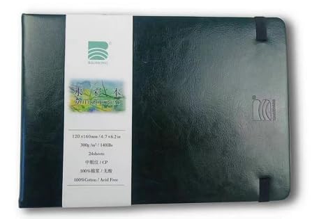 BAOHONG Schetsboek, aquarel, 12 cm x 16 cm, hardcover, academiekwaliteit, stedelijk schetsboek, 300 g/m², koudgeperst, 24 vellen, 100% zuurvrij katoen