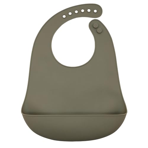 Babero silicona para bebe, Babero impermeable, Mandil para bebe, Babero con bolsillo recolector, Babero ajustable, Sin BPA, Para niño/a de 6 a 72 meses, Silicona, Apto lavavajilla, Verde