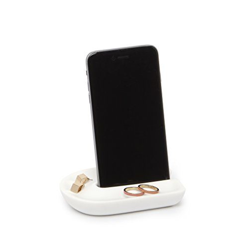 Junip Badezimmer iPhone Halter mit Ablage – Moderne Handyablage und Schmuckablage aus Polyresin für den Waschtisch, Geeignet für iPhone und