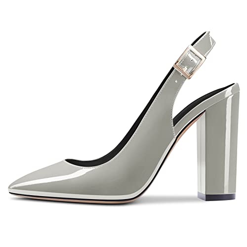 DearOnly Womens Pumps Slingback Ankle Strap Pointed Toe Block Chunky High Heel Patent Dress Shoes Bridal Wedding Dating Shopping Vacation 4 Inch2