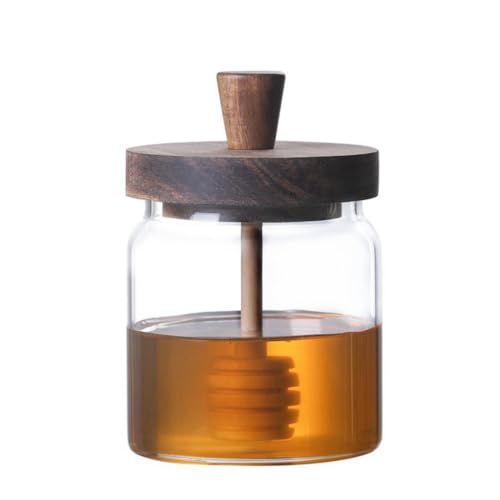 Ansqu 17OZ-1 PACK Honey Pot, Airtight Glass Honey Jar With Dipper Stick And Wooden Lid cover