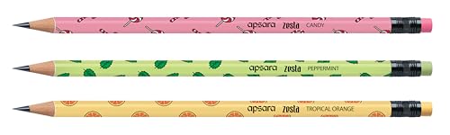 Image of Apsara Zesta Scented Pencils | Tropical Orange, Candy & Peppermint 3 Unique Fragrances | Eraser Attached & Pencil Cap Included, Pack of 18