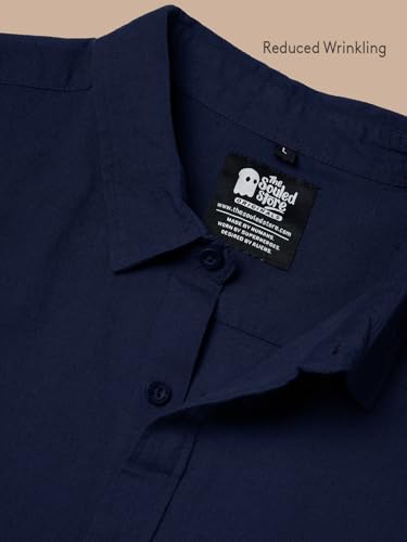 Image of The Souled Store Bold Black Men and Boys Long Sleeve Collared Neck Buttoned Front Regular Fit Cotton Linen Shirts