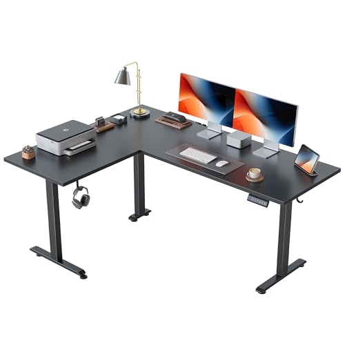 Image of Agilestic L Shaped Standing Desk 63 inch Adjustable Height, Electric Corner Standing Desk, Sit Stand Computer Table with Splice Board, Black