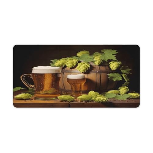 Beer and Hop Cones Pad Grande para Mouse con Base de Goma