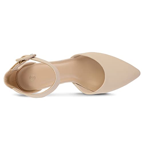 mysoft Women's Pointed Toe Low Chunky Heels Closed Toe Ankle Strap Dress Pump Shoes - Available in Wide Sizes3