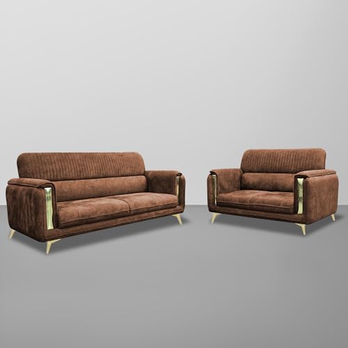 Image of Casaliving Gelio 3+2 Seater Sofa Set for Living Room (Brown Colour) Premium Fabric Sofa