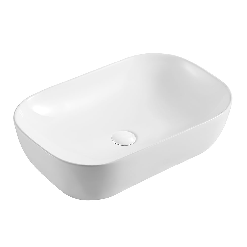 Lavabo da appoggio 60x40 rettangolare in ceramica lucida da installare su mensole o mobili bagno con top