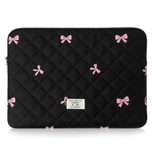 Flintronic 15.6In Laptop Sleeve, Cute Floral Quilted Laptop Case, Bow Quilted Lap-top Carrying Case, Portable Puffer Padded Lap-top Sleeve, Compatible with MacBook, Asus, Dell, HUAWEI