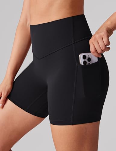 Hugcurve No Front Seam High Waisted Biker Shorts Women with Pockets 5 Inches Tummy Control Buttery Soft Yoga Pants Gym2