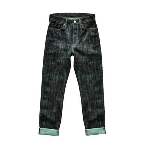 Men’S Vintage Taper Fit Selvedge Raw Denim Full Length Jeans Button Fly Midweight Daily Wear Silver-Plated Buttons