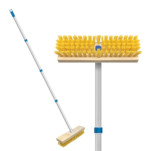 LOLA Deck Scrub Brush with Stiff Bristles Heavy Duty Outdoor Scrub Broom for Patios Decks Concrete & Tile Removes Dirt Grime Leaves & Snow Wet or Dry Use 1 Count