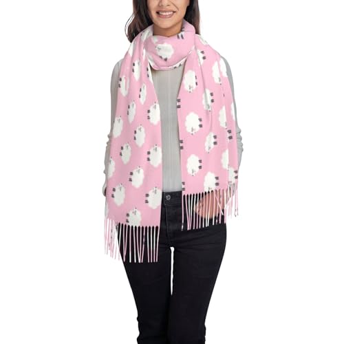 Écharpe à franges motif mouton noir et foulard imprimé pour femme, accessoire de mode élégant