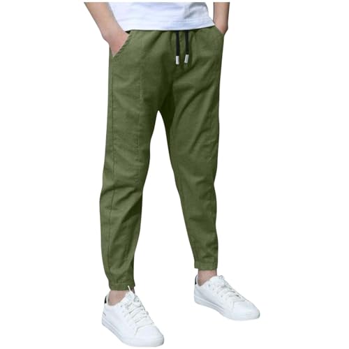 Sweatpants Boys Kids Cotton Linen Athletic Workout Boys Clothes Drawstring Joggers Pants Outewear Zipper Pockets
