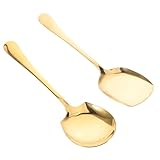 Cucharas reutilizables: el mango de diseño ergonómico tiene un buen agarre para manipular fácilmente la cuchara, cuchara ancha para servir fácilmente, cucharas de acero