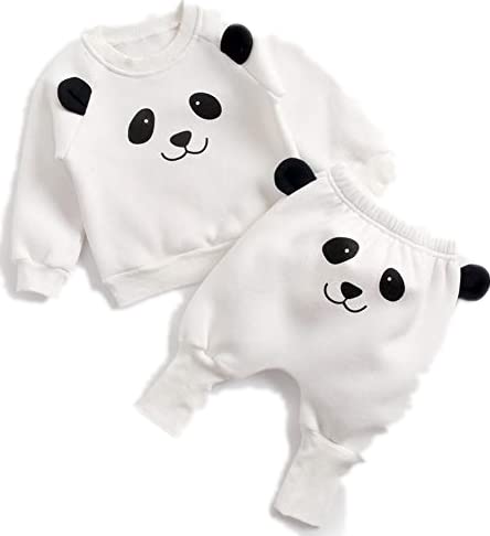 ChubbyBaby ベビー服 裏起毛 カワイイ長袖 上下セット 春秋 出産祝い 赤ちゃん 着ぐるみ 子供服 (パンダ, 90)