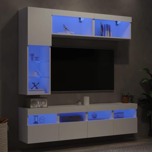 Vetnasa Mueble de Pared de TV con Luces LED 7 Piezas Mobiliario, Muebles TV 65,4 KG