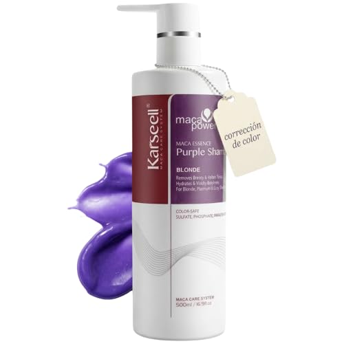 Karseell MACA CARE SYSTEM Champú Violeta Matizador Profesional Cabello Rubio Platino Gris Decolorado Teñido Neutraliza Reflejos Amarillos Hidratación Reparación Suavidad Brillo Nutrición Antifrizz