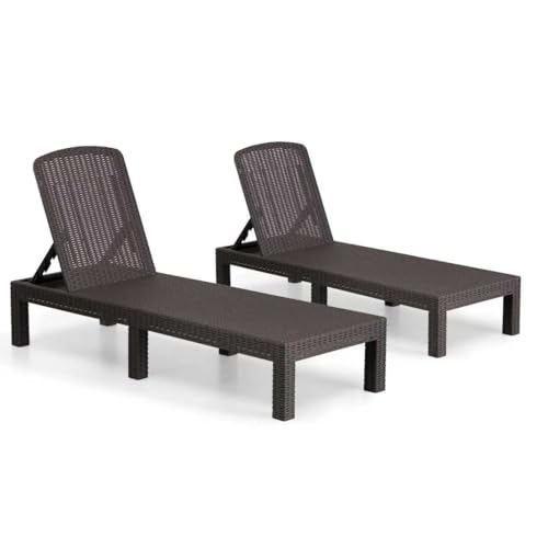 BOLLI Lot de 2 Bain de Soleil - Chaise Longue Jardin Exterieur - Résine Imitation rotin tressé - Dossier réglable - Gris Sparkle (sans Coussin)