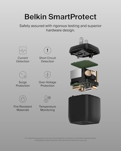 Image of Belkin 45W Dual USB C Charger Block, PD3.0 w / GaN - Super Fast Charging - Samsung Galaxy S25, Apple iPhone 17, Air, Pro, Pro Max, iPad, MacBook, AirPods, Apple Watch, Nintendo Switch 2 & More - Black