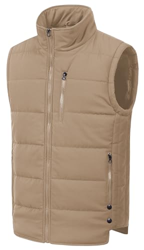 Chrisuno Mens Vests Outerwear Packable Spring Travel Puffy Gilet Warm Puffer No Sleeve Winter Waistcoat Brown X-Large