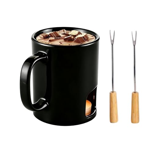 Kustimantu Taza de Fondue | Con Tenedor Multifuncional Cerámica Postre Fondue, Calentador De Mantequilla Y Queso Y Taza De Fundición, Para Bocadillos De Caramelo De Mantequilla