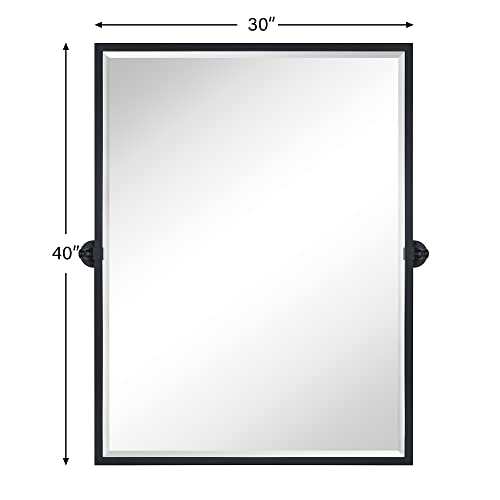 Image of TEHOME Pivot Mirror Matte Black Bathroom Mirror Squared Edge Rectangle Tilting Beveled Vanity Mirrors for Wall, Overall 33.9 x 40 inches (Mirrror 30 x 40 inches)