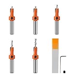 CPROSP 5tlg Senkbohrer Set 8mm mit Box, aus HSS, ∅2,8/3/3,2/3,5/4mm, Countersink Drill Bit Set für Holzbearbeitung mit 1 Kostenlosem Sechskant-Winkelschraubendreher