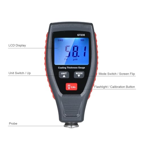 Paint Thickness Tester, medidor de espesor de pintura para coche, medidor de profundidad de pintura 0~1800μm con estuche y calibración GT235 miniatura 5