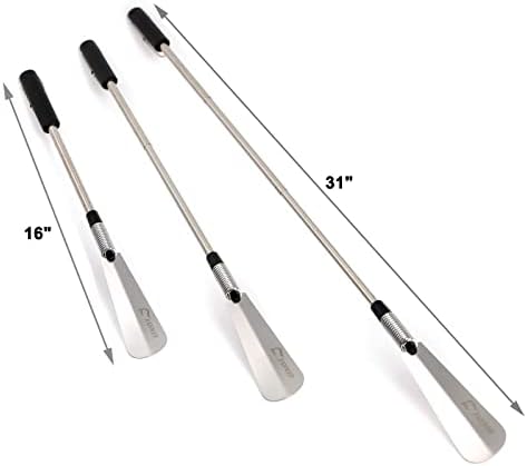 Premium Long Handled Shoe Lifter 16" to 31" Adjustable Expander Shoe Horn - Extends & Collapses Stainless Steel Telescopic Spring Shoehorn