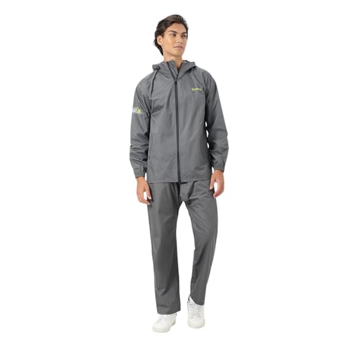 Image of Citizen Designer Rain Suit for Men, Special Stripe Rubberized Fabric, Heavy PVC Coating, PU Coated Waterproof Zipper, Reflective Print, Inbuilt Cap with High Neck, Elastic Cuff, Designer Tapping