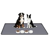 Lanstics Dog Food Mat, 51' x 26' Large Silicone Mat Dog Feeding Mat with Raised Edge Non-Slip Pet Feeding Mat for Food and Water Bowl, Easy to Clean, Floor Protection (Gray)